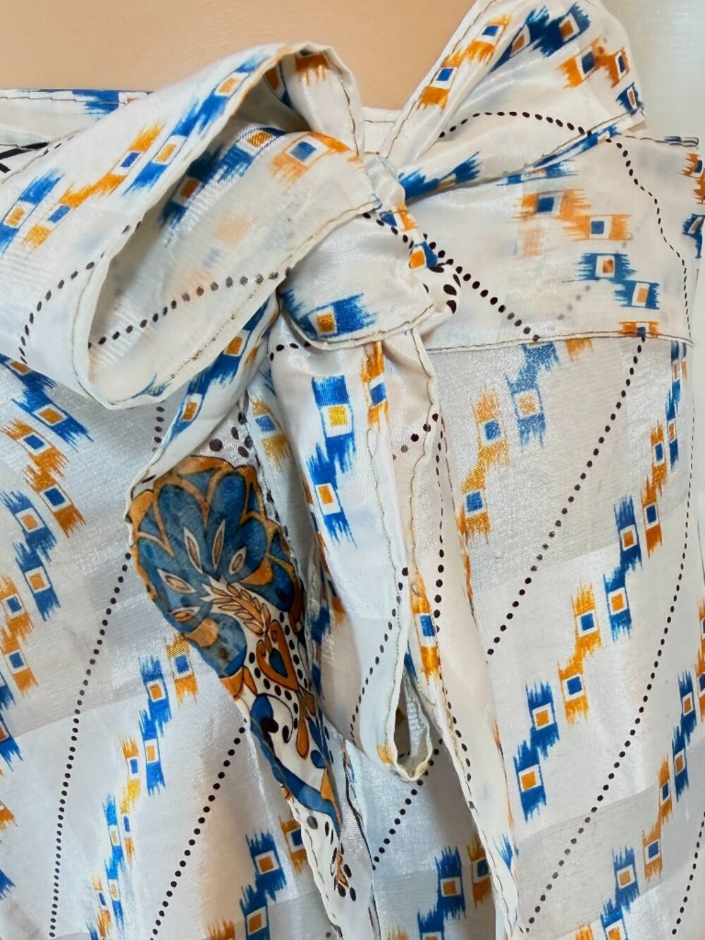 Henna 100% Silk Wrap Skirt In Royal Blue, Golden Yellow White and Gray-One Size - Picture 6 of 14